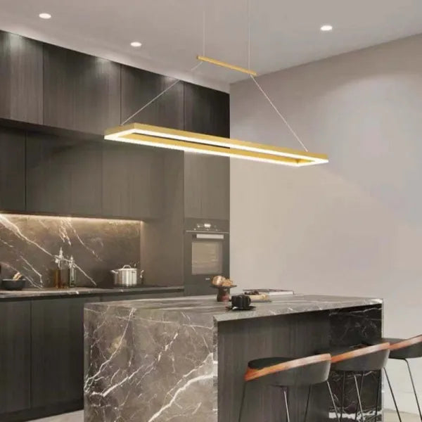 Nexil Moderna Luminária Pendente Retangular, Dourado/Café