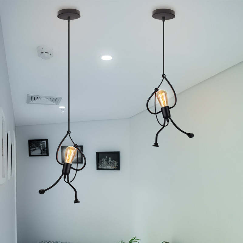 Luminária Pendente Esi Retrô Moderna Homem de Ferro, Preta