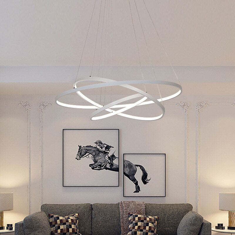 Pendente Toriq, Anel Interno Iluminado, Branco/Preto/Dourado