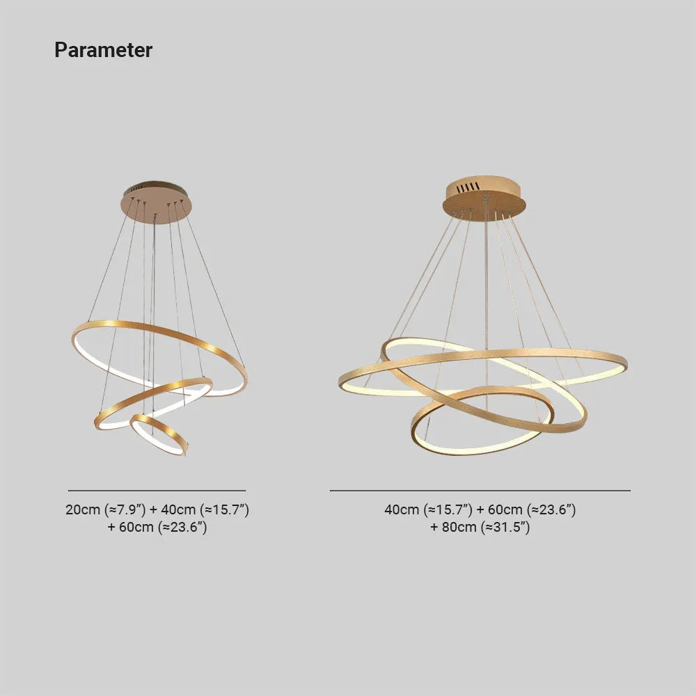 Pendente Toriq, Anel Interno Iluminado, Branco/Preto/Dourado