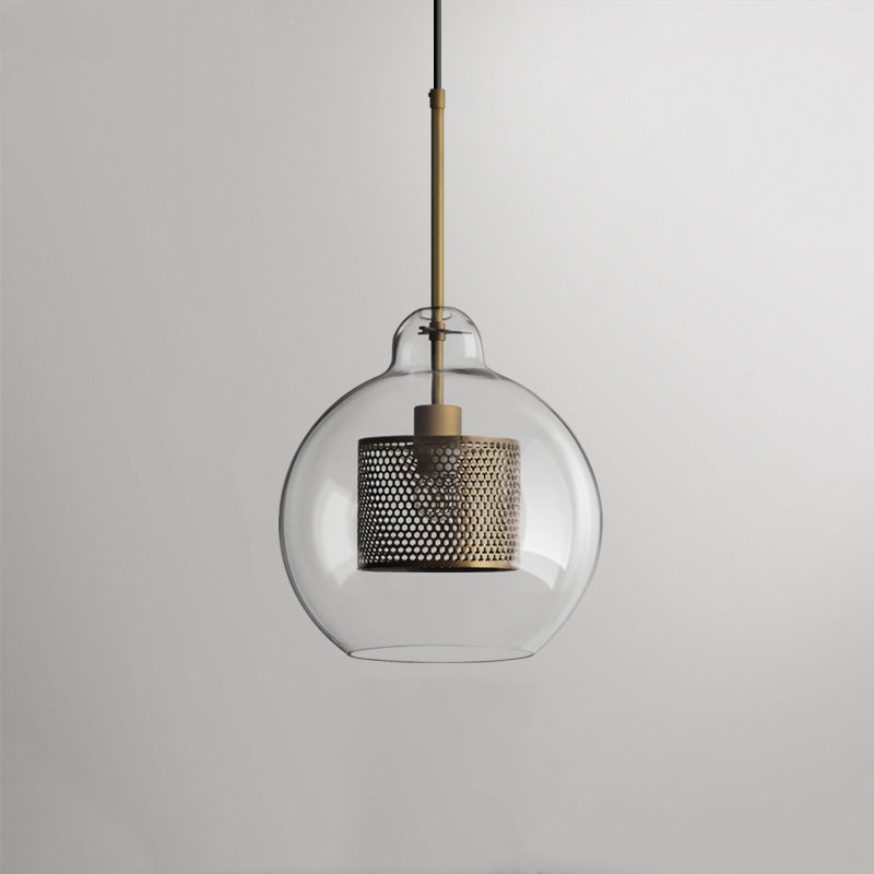 Luminária Pendente Nerel Contemporânea Dourada, Vidro, Globo/Cilíndrica