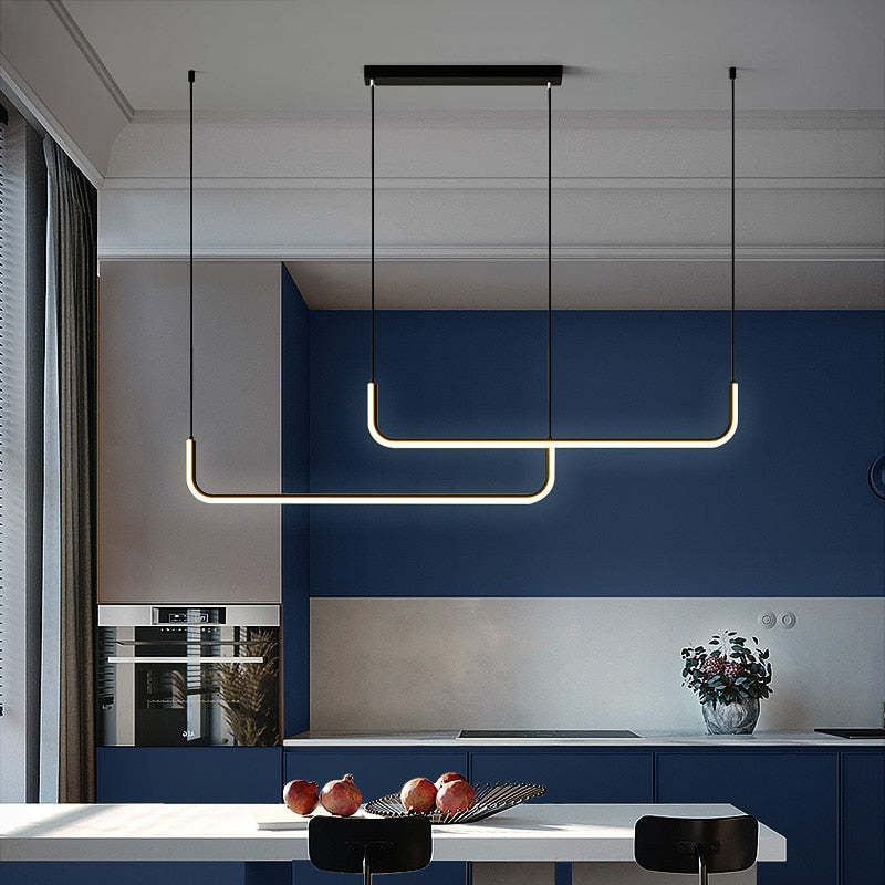 Sorev Luminária Pendente Linear Moderna Estrutura Dupla, Preto/Dourado