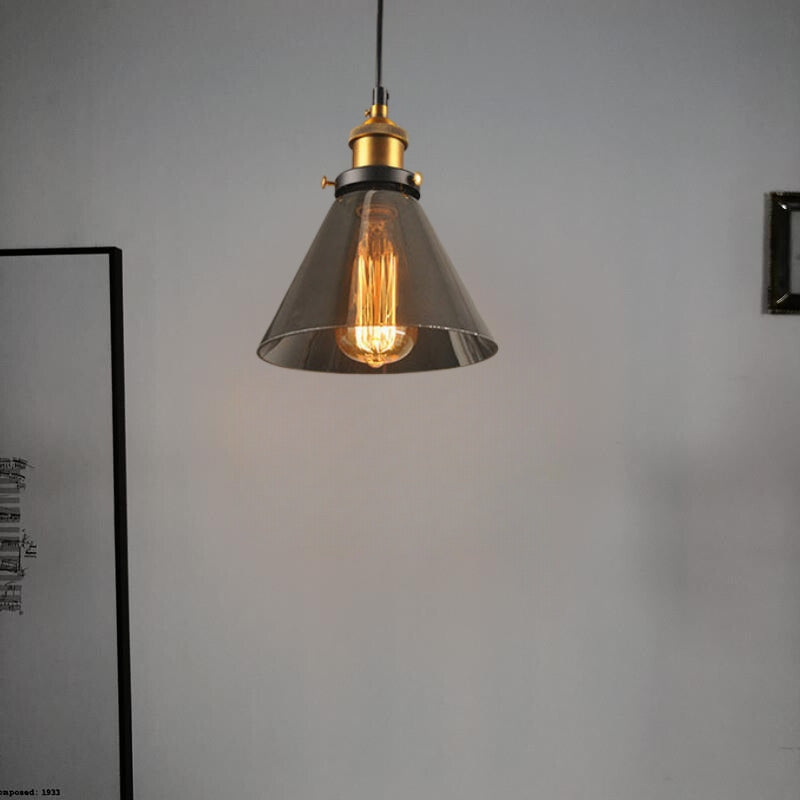 Luminária Pendente de Vidro Industrial Teni Transparente/Âmbar/Cinza Fumê