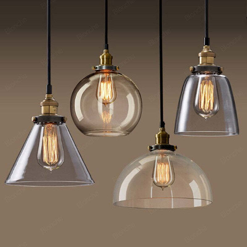 Luminária Pendente de Vidro Industrial Teni Transparente/Âmbar/Cinza Fumê