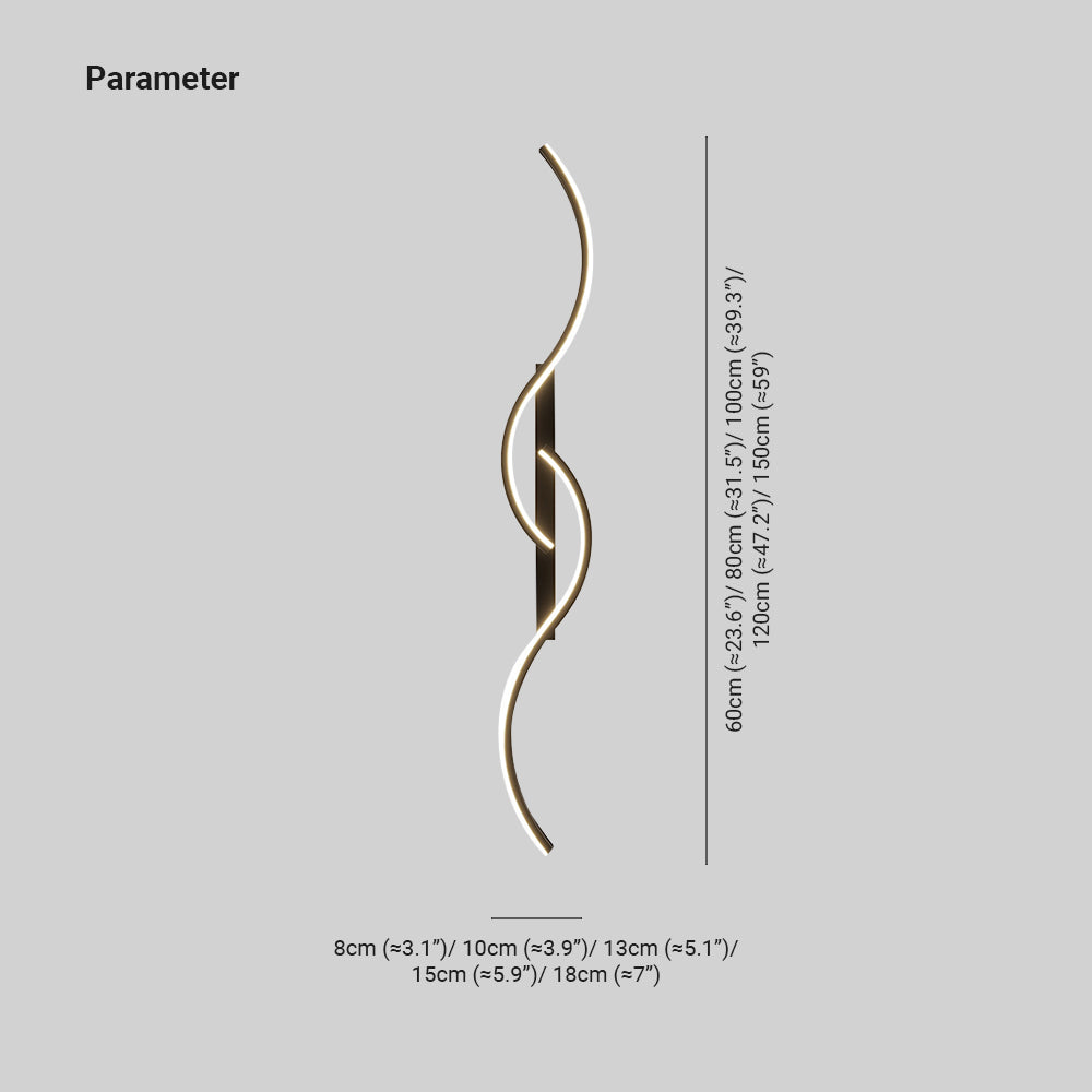 Candeeiro de Parede Vireth Onda Linear Moderna para Quarto, Preto/Dourado