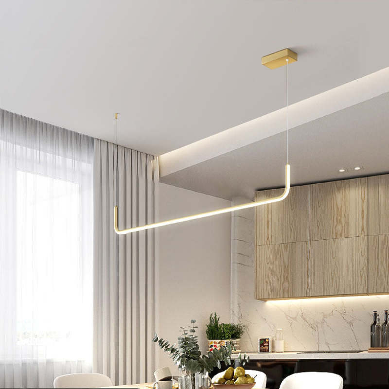 Sorev Luminária Pendente Linear Moderna Estrutura Dupla, Preto/Dourado