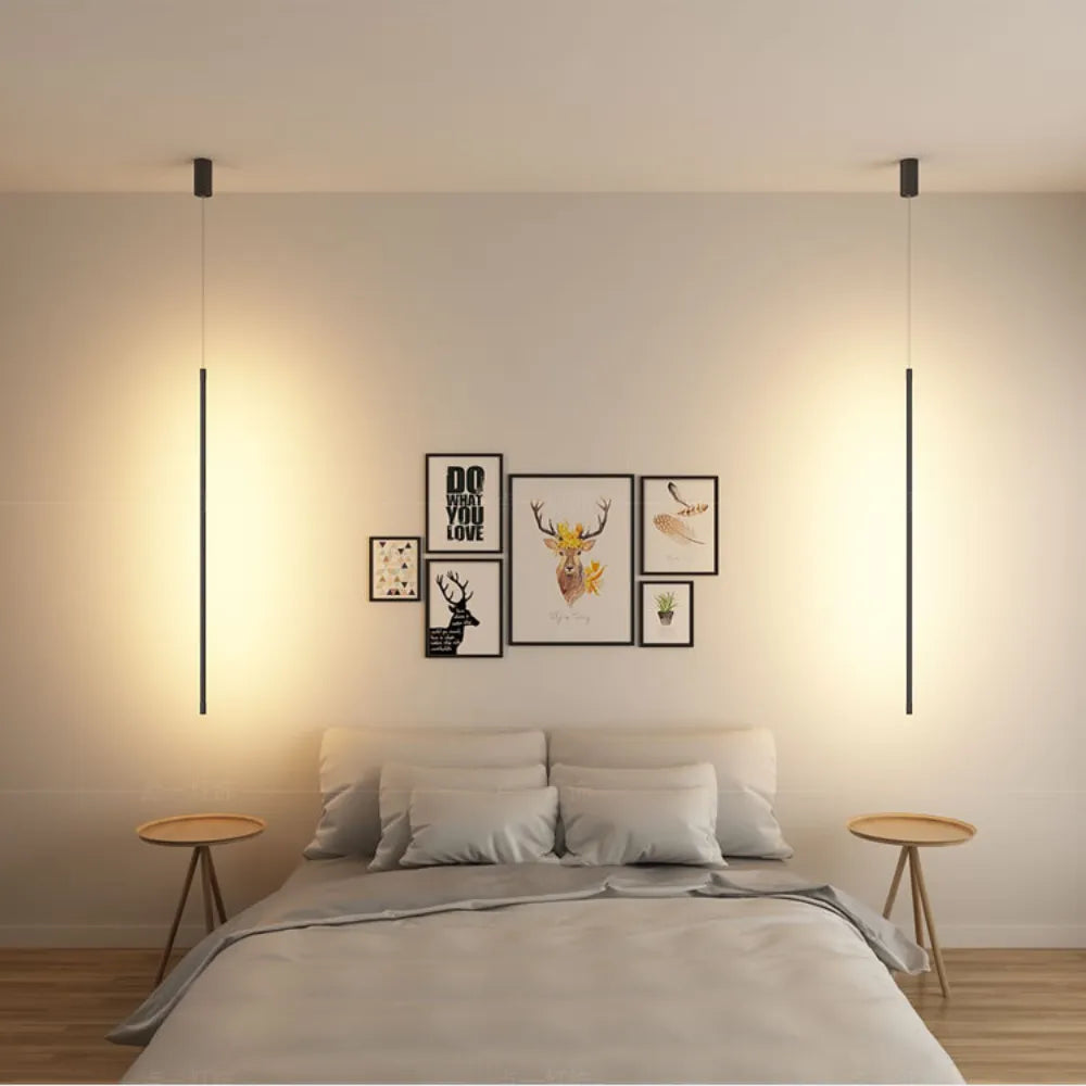 Tavix Luminária Pendente Linear Minimalista de Cabeceira, Preta