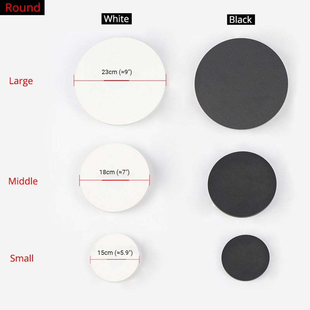 Luminária de Parede Externa LED Dori Minimalista Redonda/Quadrada, Preto/Branco