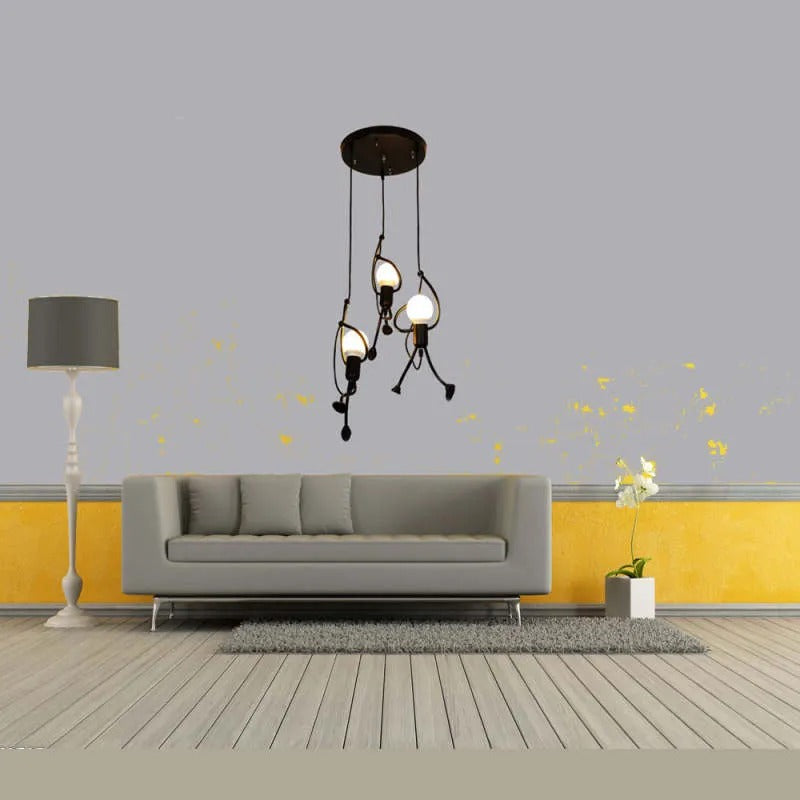 Luminária Pendente Esi Retrô Moderna Homem de Ferro, Preta