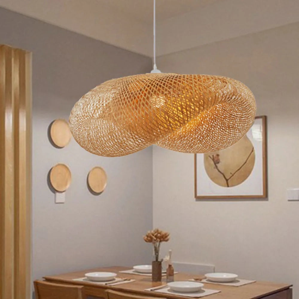 Luminária Pendente Veltrix de Bambu Natural para Ilha de Cozinha